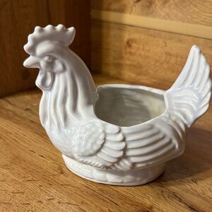 vintage White Ceramic Rooster Figurine Planter